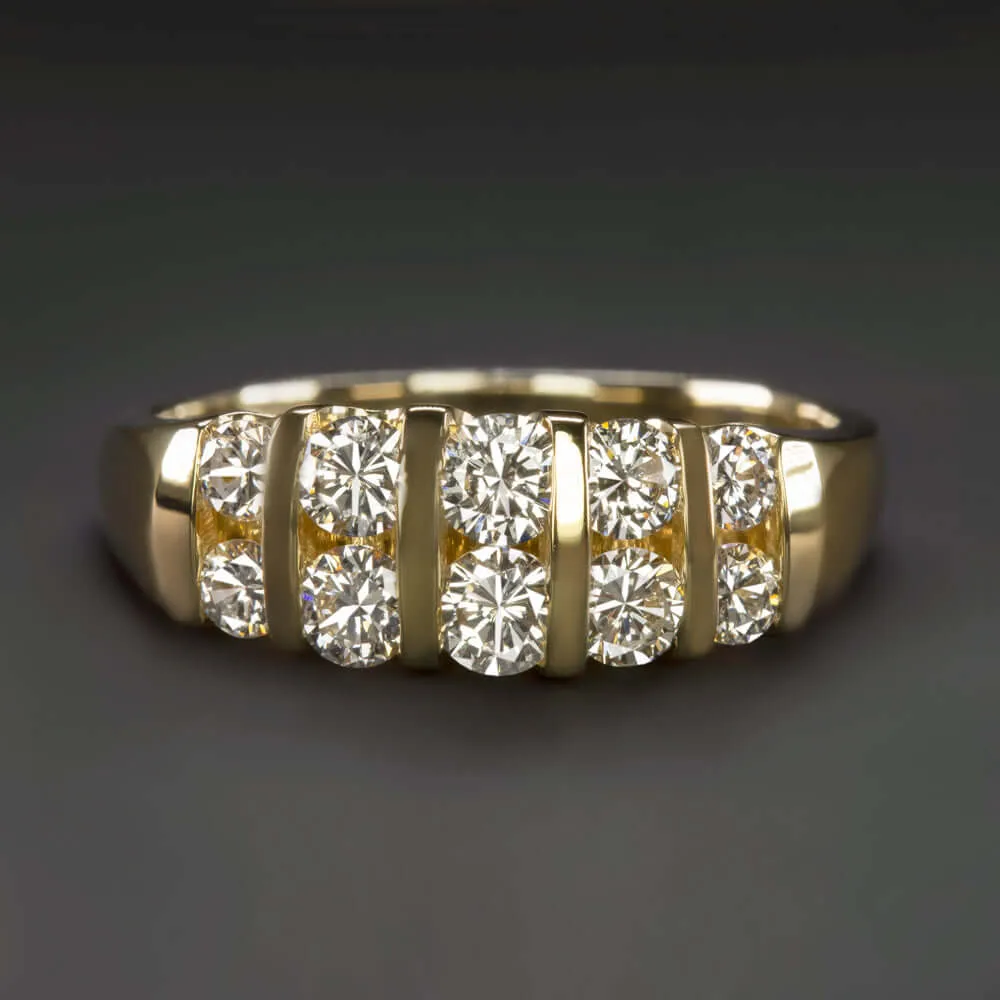 1 CARAT G-H VS DIAMOND COCKTAIL BAND 18k YELLOW GOLD TWO ROW RING CHANNEL SET