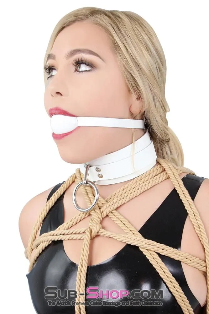 1522A      Pure Bondage White Leather Strap Ball Gag, White Ball