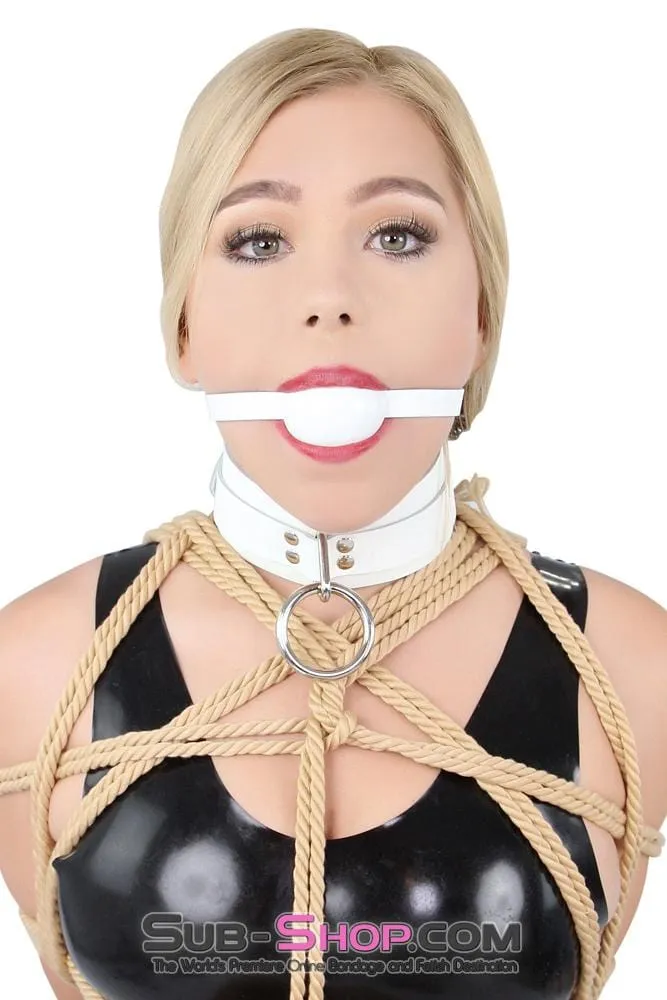 1522A      Pure Bondage White Leather Strap Ball Gag, White Ball