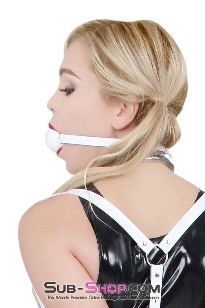 1522A      Pure Bondage White Leather Strap Ball Gag, White Ball