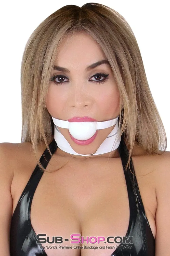 1522A      Pure Bondage White Leather Strap Ball Gag, White Ball