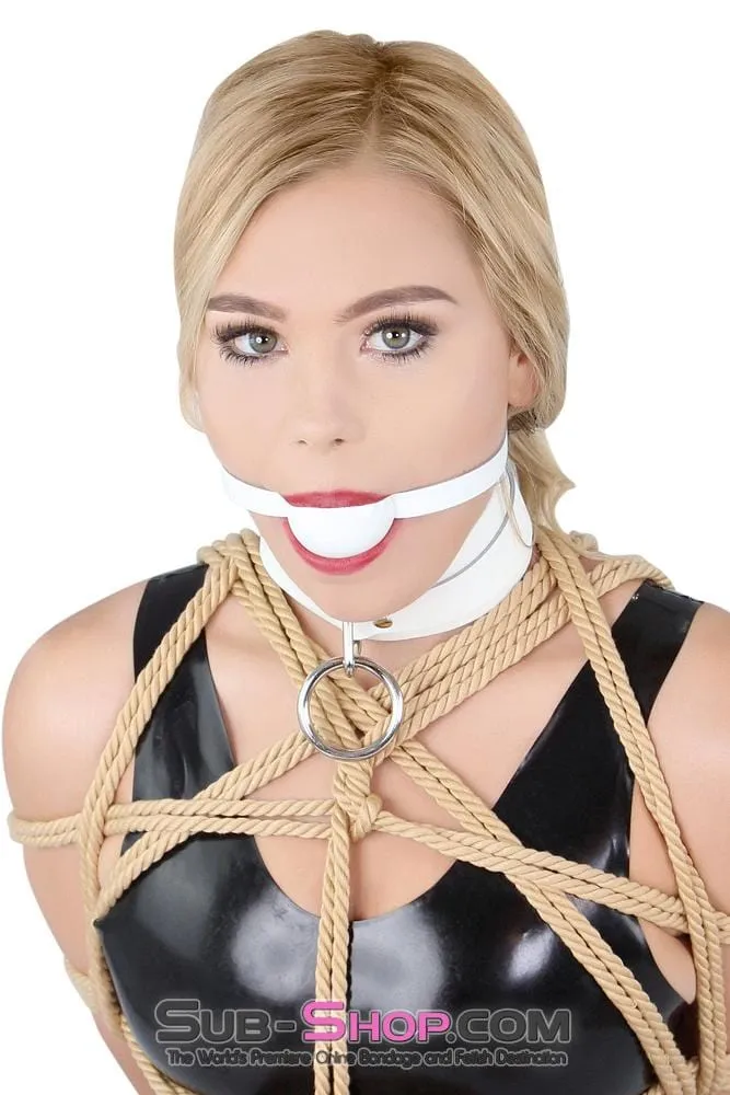 1522A      Pure Bondage White Leather Strap Ball Gag, White Ball