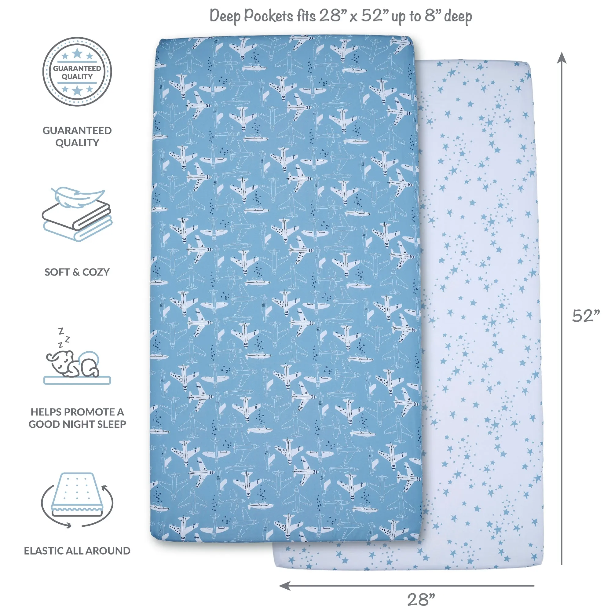 Airplane/Stars 2-Pack Fited Crib Sheet Set
