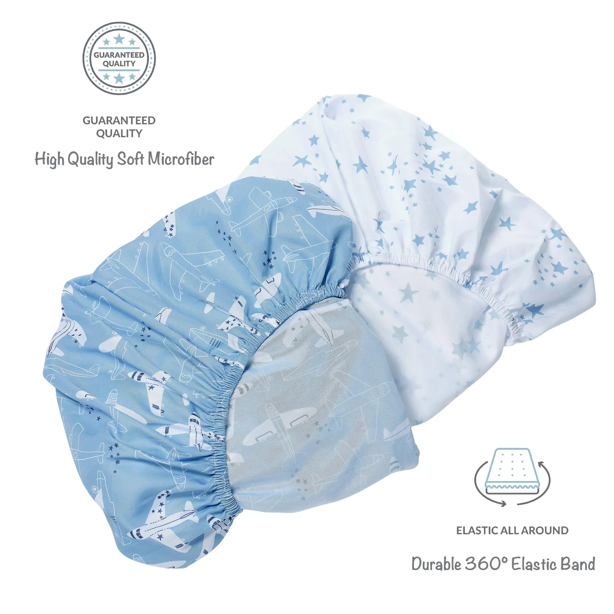 Airplane/Stars 2-Pack Fited Crib Sheet Set