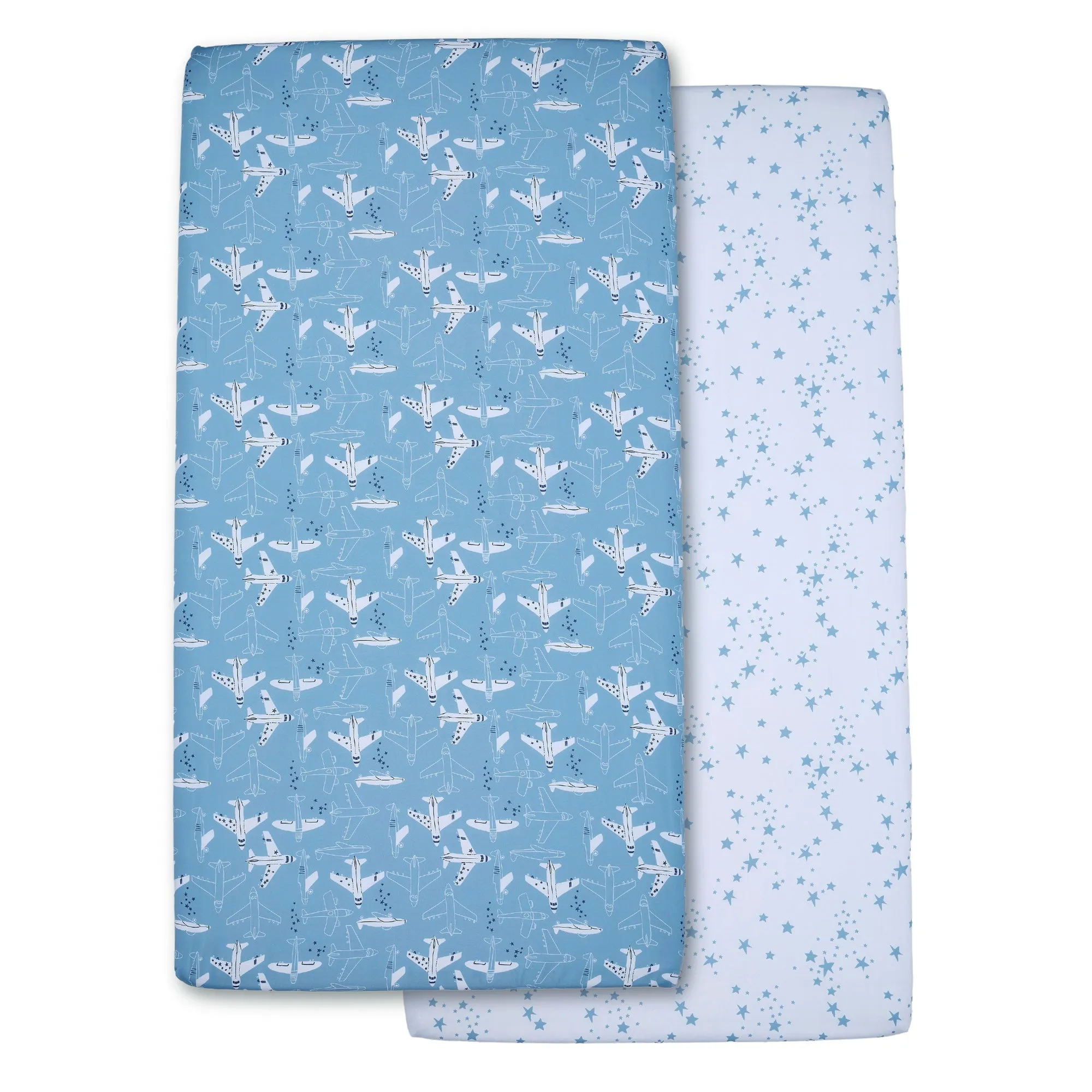 Airplane/Stars 2-Pack Fited Crib Sheet Set