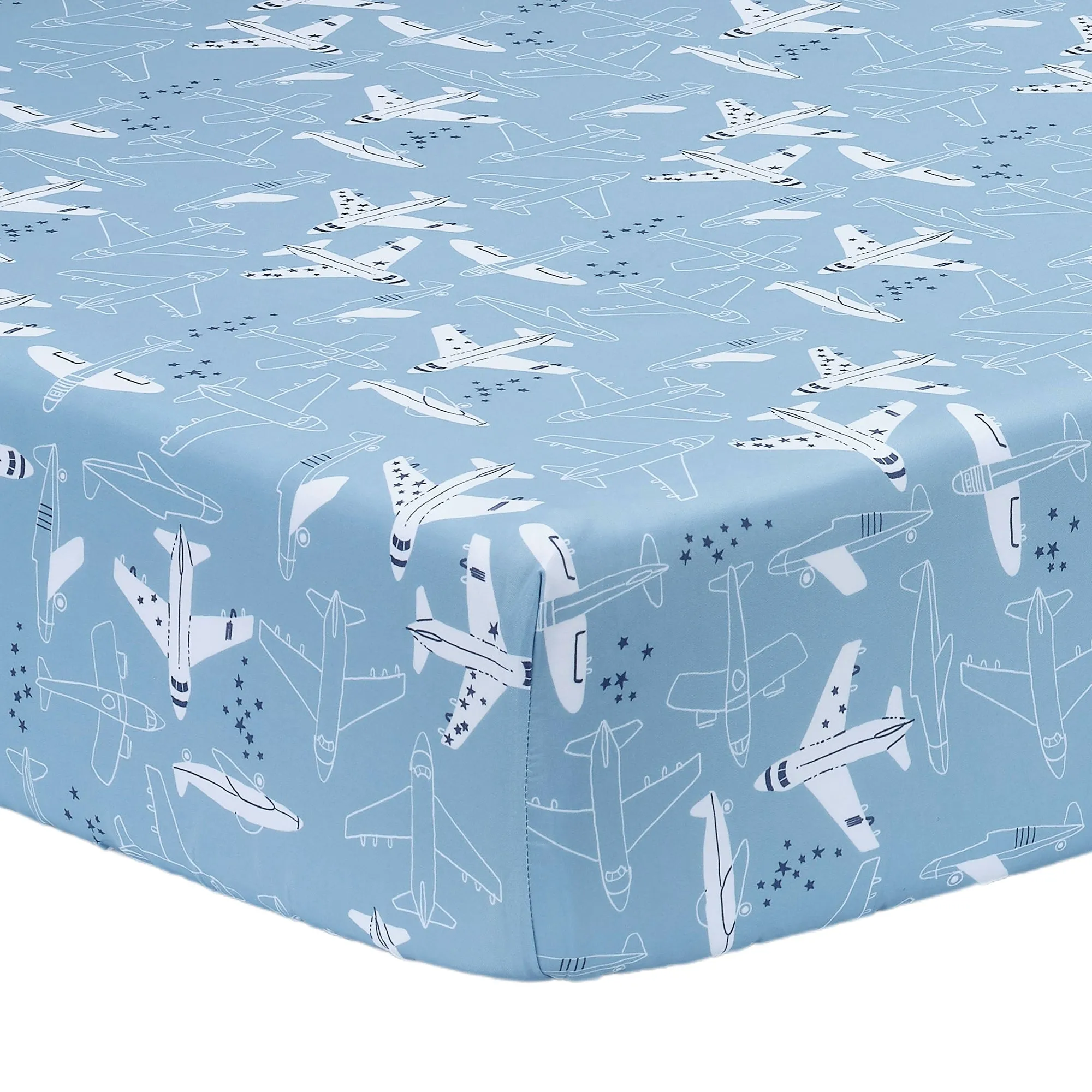 Airplane/Stars 2-Pack Fited Crib Sheet Set