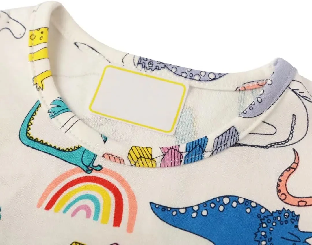 AIWUHE Toddler Girls Dress Cotton Casual Short Sleeve Striped Jersey Dresses Summer Cartoon Dinosaurs Appliques Shirt 2-7Y