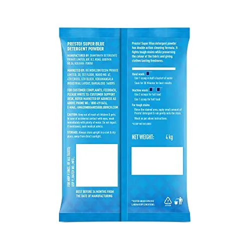 Amazon Brand - Presto! Super Blue Detergent Powder 8 Kg Twin (4Kg   4Kg) Pack
