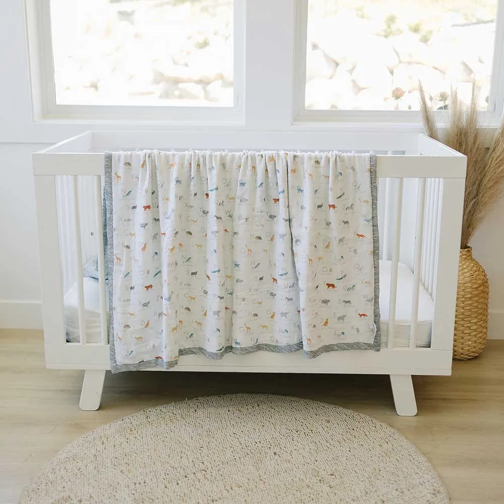 Animal Alphabet   Grey Crayon Oh So Soft Muslin Super Snuggle Blanket