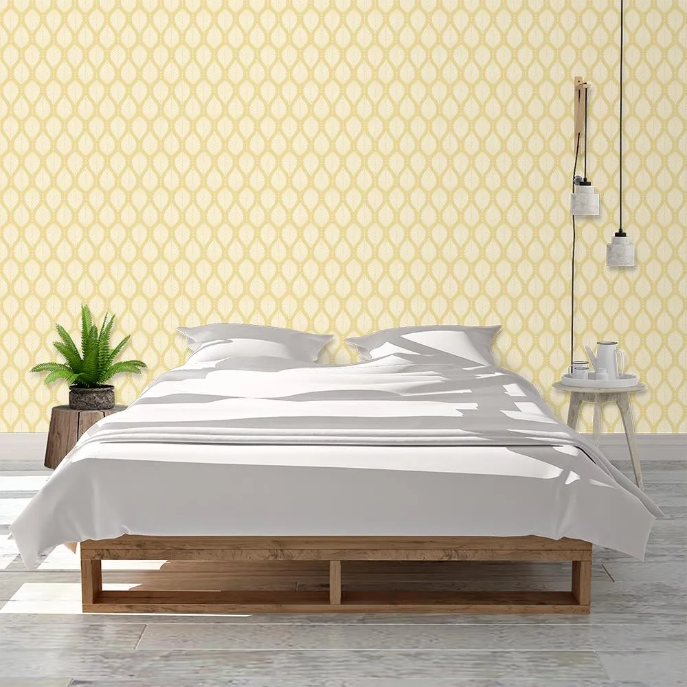 Art Deco Beech Leaves with Dots Pattern - Honey & Light Yellow - Elegant Minimalist Geometric Botanical