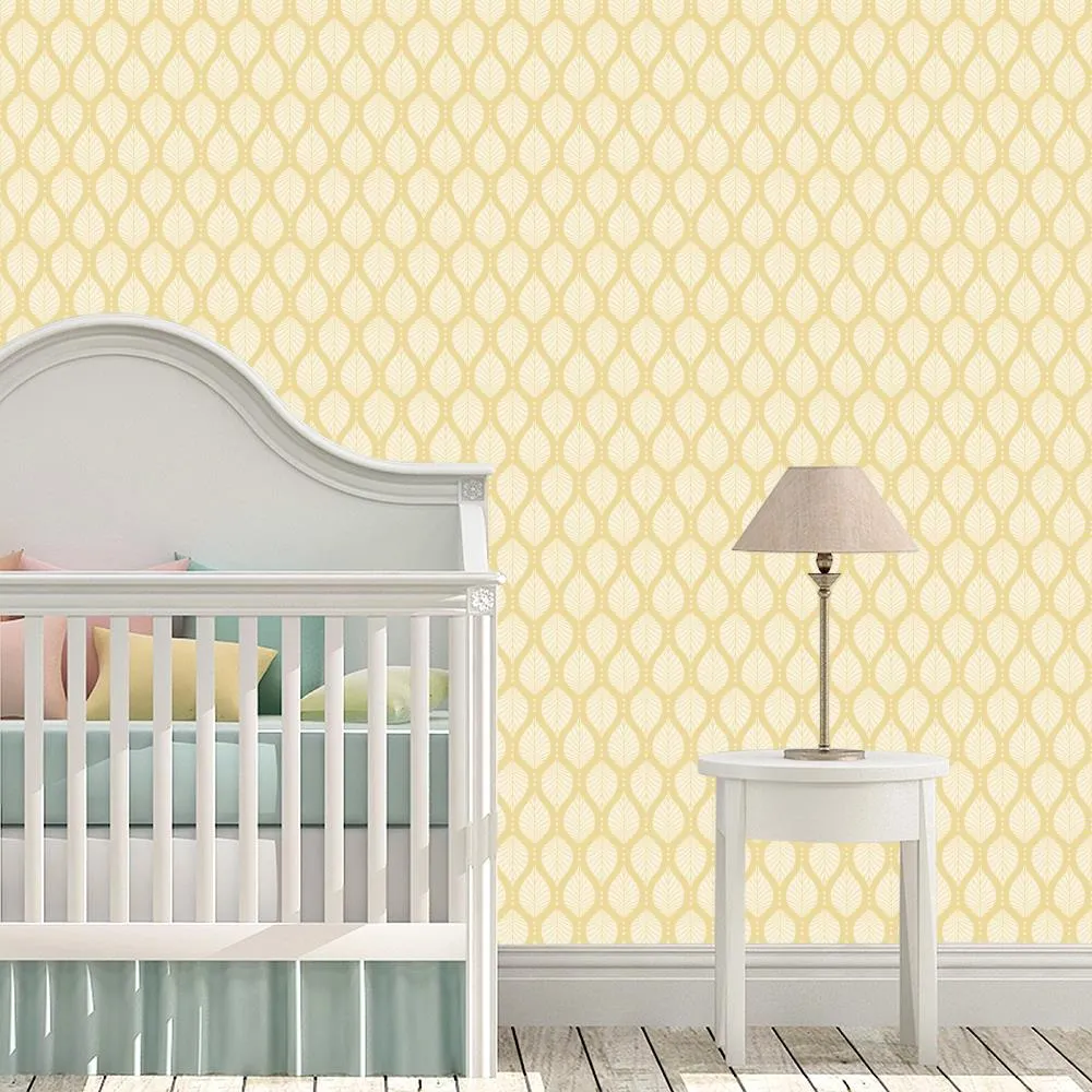 Art Deco Beech Leaves with Dots Pattern - Honey & Light Yellow - Elegant Minimalist Geometric Botanical