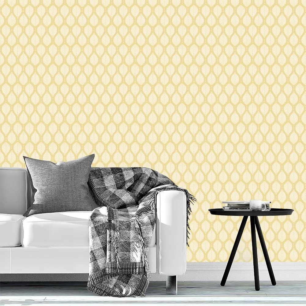 Art Deco Beech Leaves with Dots Pattern - Honey & Light Yellow - Elegant Minimalist Geometric Botanical