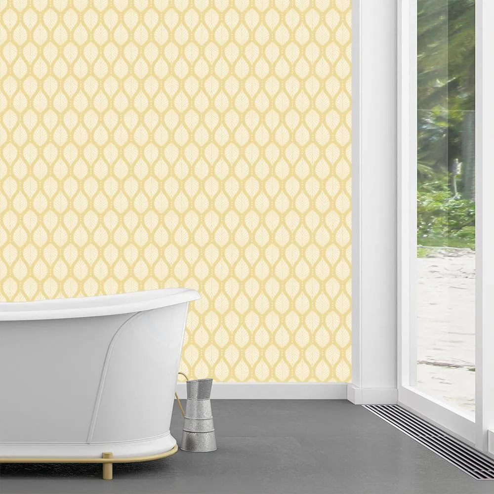 Art Deco Beech Leaves with Dots Pattern - Honey & Light Yellow - Elegant Minimalist Geometric Botanical