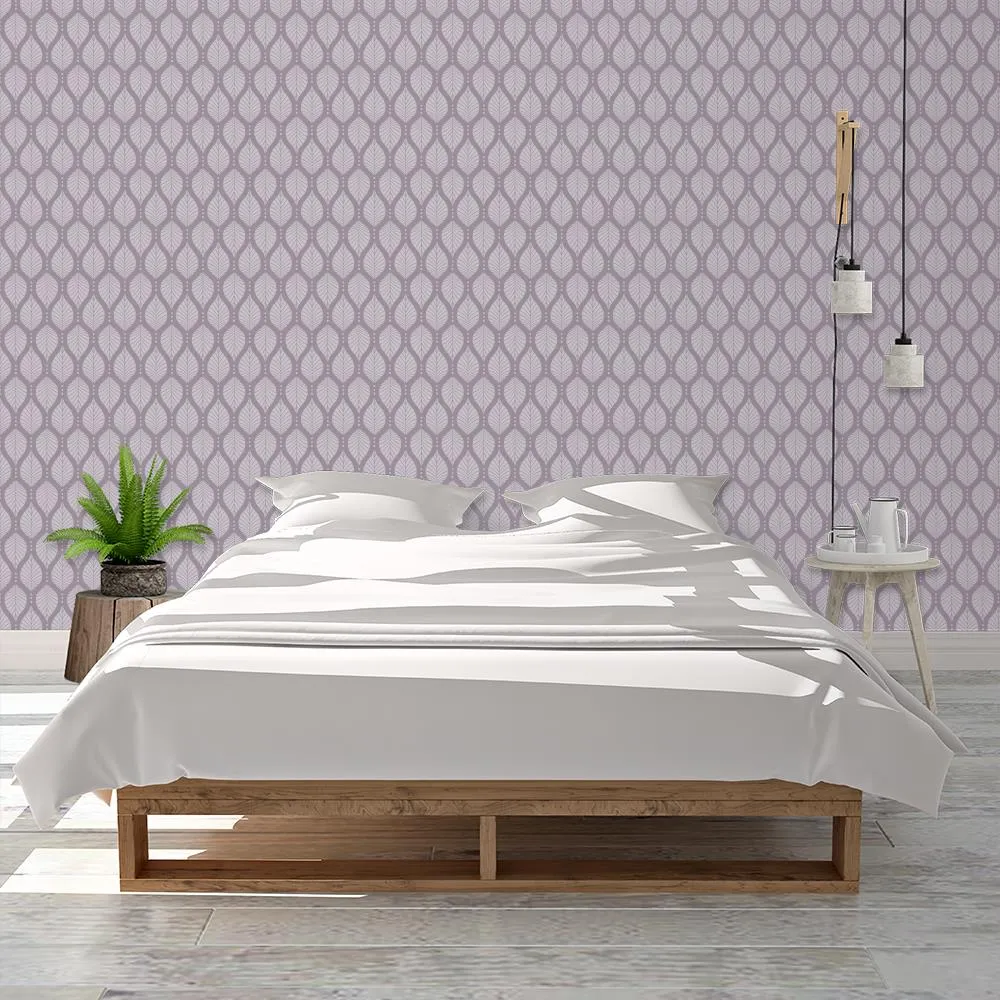 Art Deco Beech Leaves with Dots Pattern - Lilac and Light Purple - Elegant Minimalist Geometric Botanical