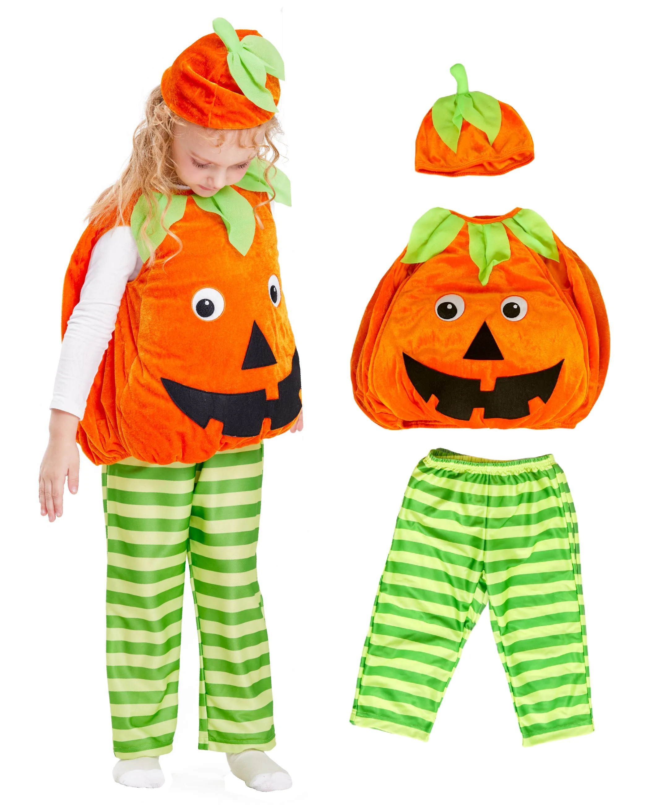 Baby Pumpkin Costume Halloween Toddler Kids Bodysuit 3pcs Suits