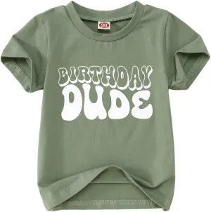 Birthday Dude Shirt Toddler Baby Boy Funny Letter Birthday T-Shirt Kids Summer Short Sleeve Party Gifts Tees Top