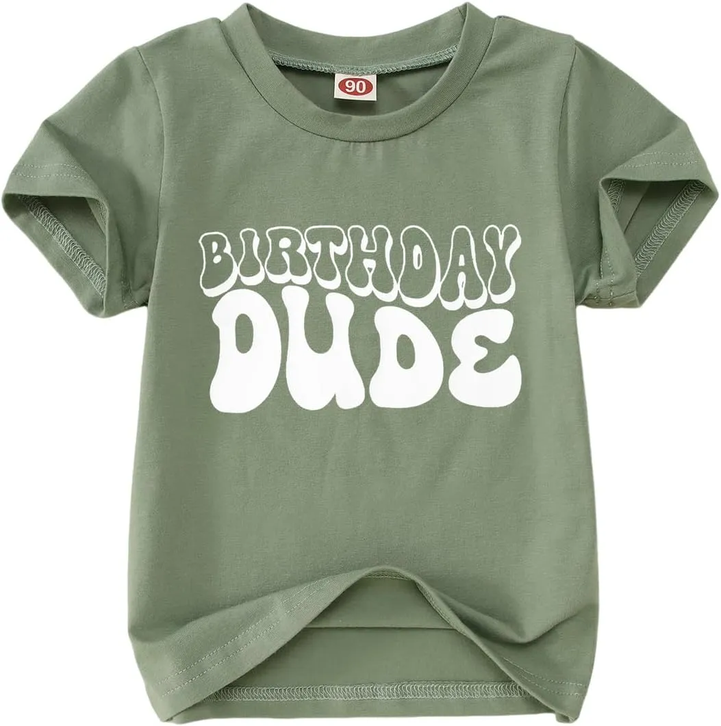 Birthday Dude Shirt Toddler Baby Boy Funny Letter Birthday T-Shirt Kids Summer Short Sleeve Party Gifts Tees Top
