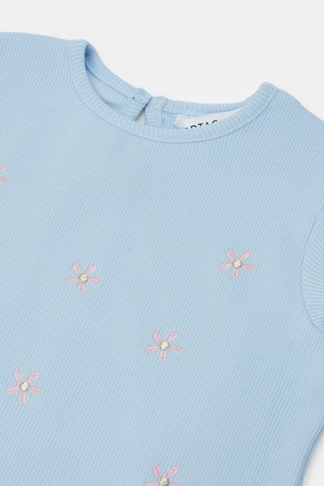 Blue Rib T-Shirt With Embroidery