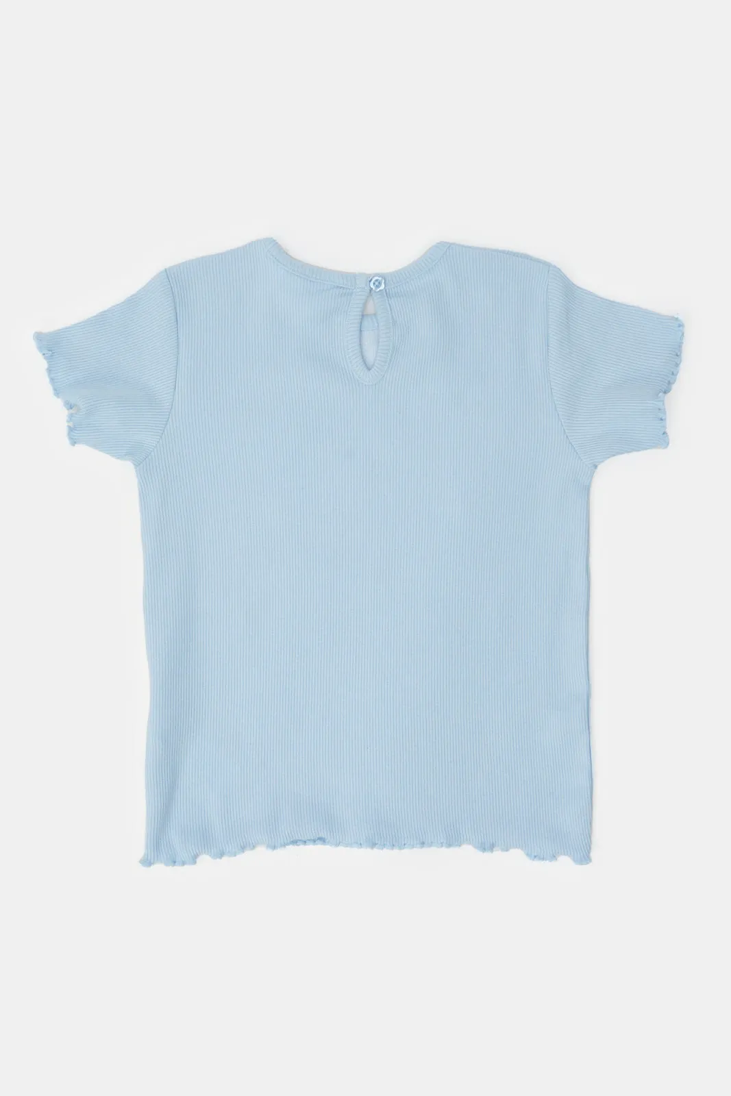 Blue Rib T-Shirt With Embroidery