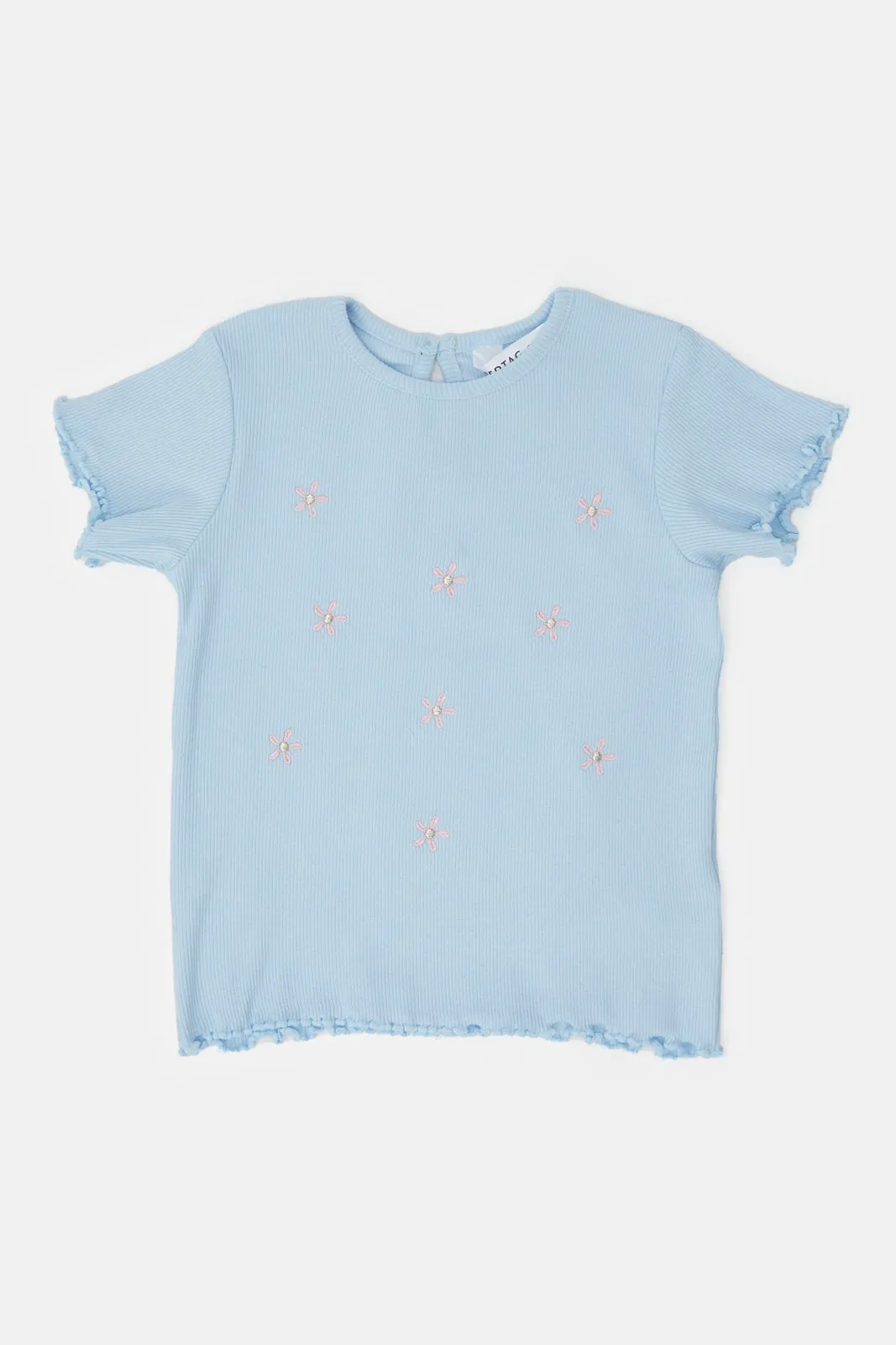 Blue Rib T-Shirt With Embroidery
