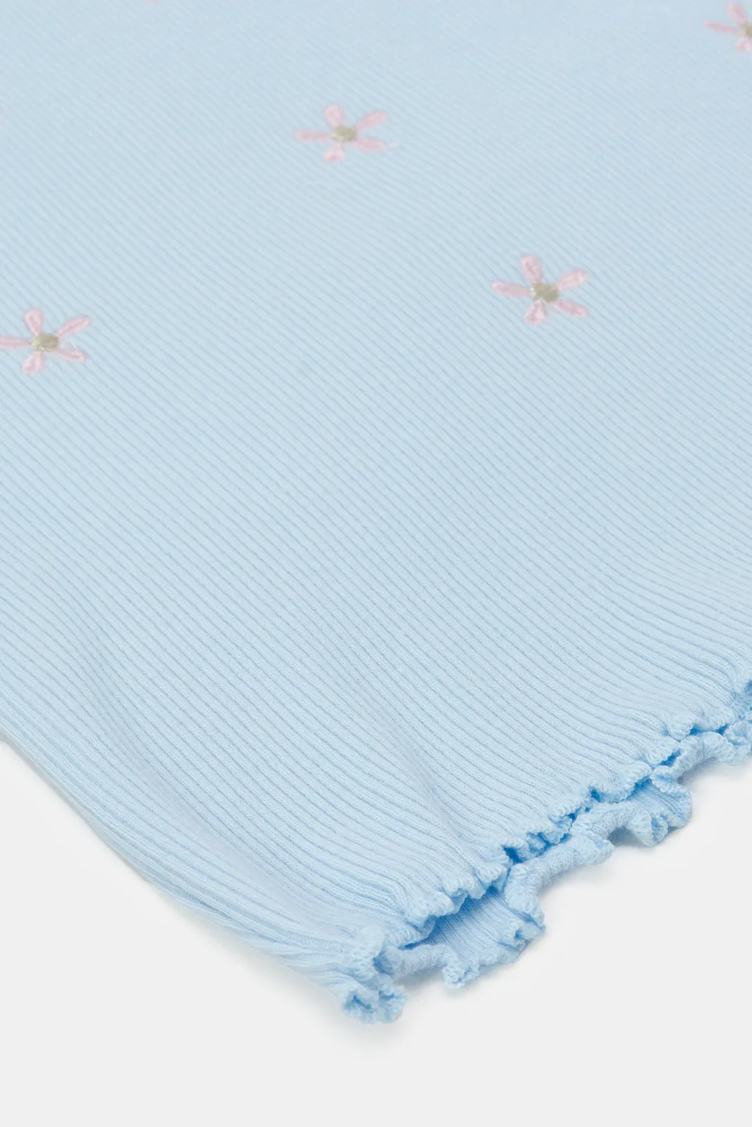 Blue Rib T-Shirt With Embroidery