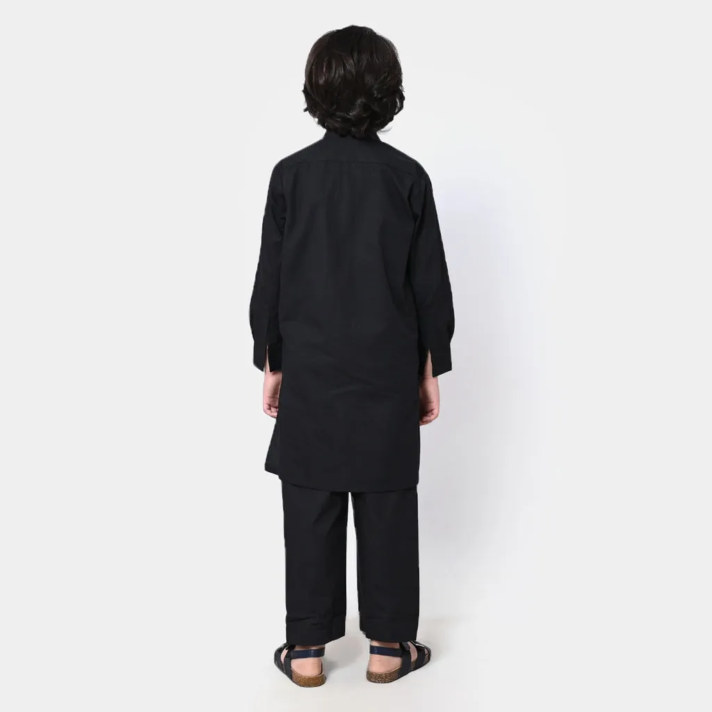 Boys Viscose Embroidered Kurta Pajama - BLACK