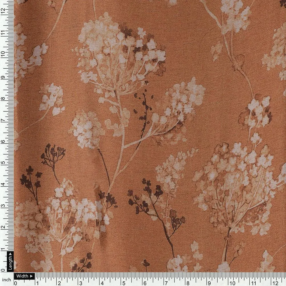 Brown Brush Painted Flower Digital Printed Fabric