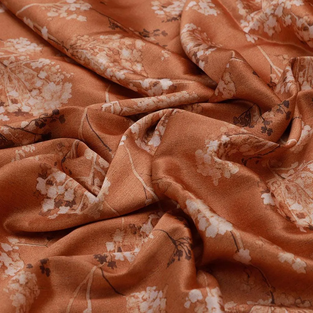 Brown Brush Painted Flower Digital Printed Fabric