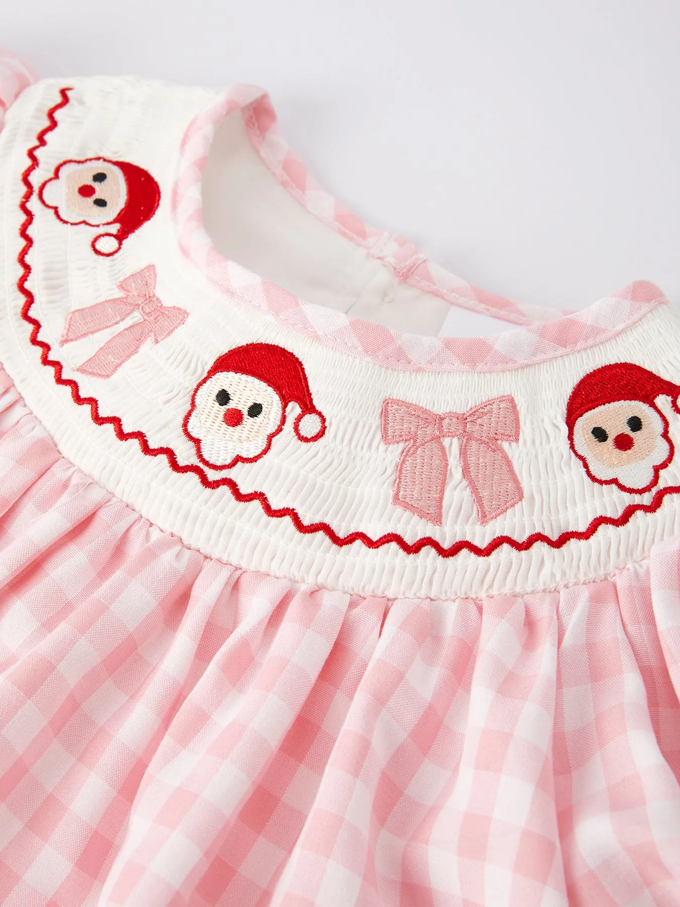 Christmas Santa Embroidered Plaid Girls Dress