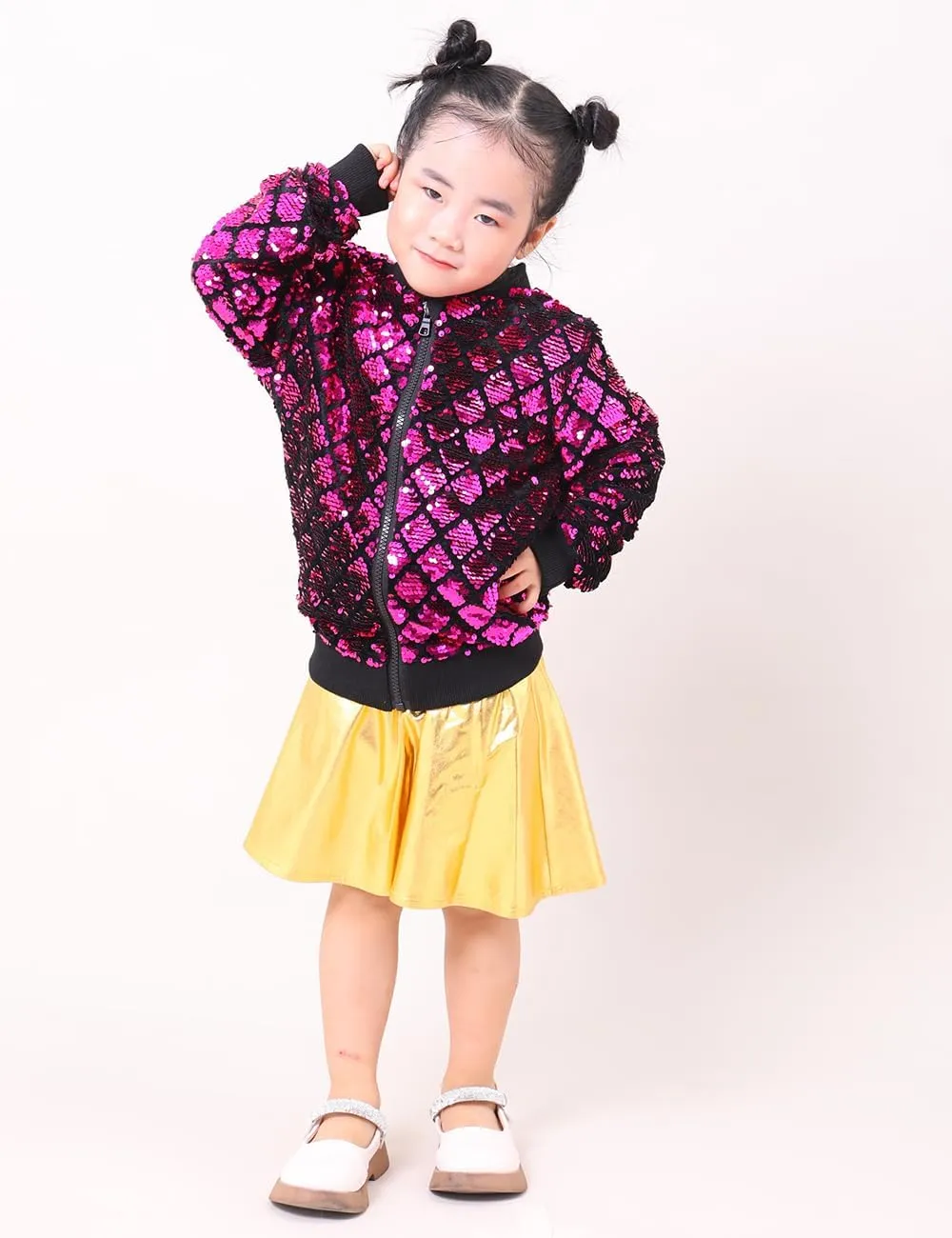 Cilucu Kids Jackets Girls Boys Plaid Sequin Zipper Coat Jacket for Toddler Girls Birthday Outerwear Clothes