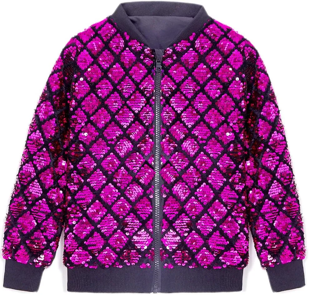 Cilucu Kids Jackets Girls Boys Plaid Sequin Zipper Coat Jacket for Toddler Girls Birthday Outerwear Clothes
