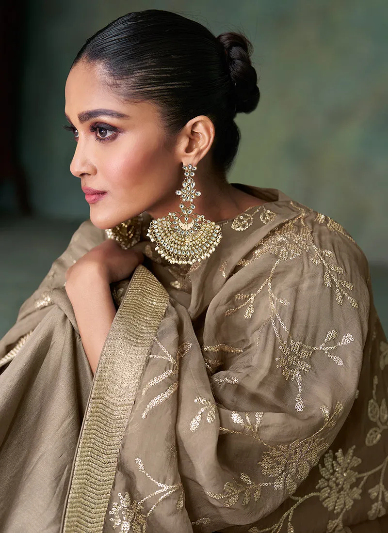 Copper Brown Sequence Embroidery Traditional Gharara Suit