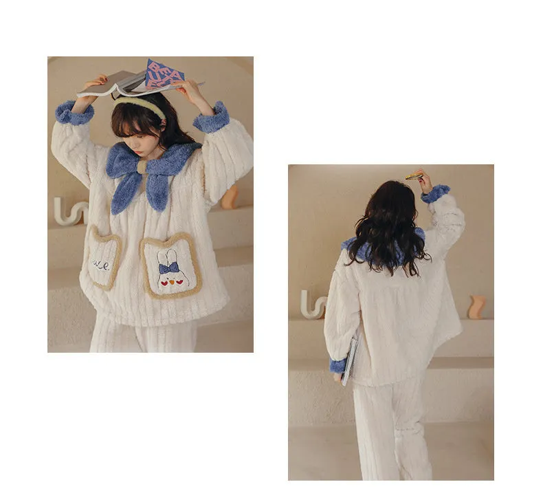 Cute Women's Flannel Long Thickened Loungewear