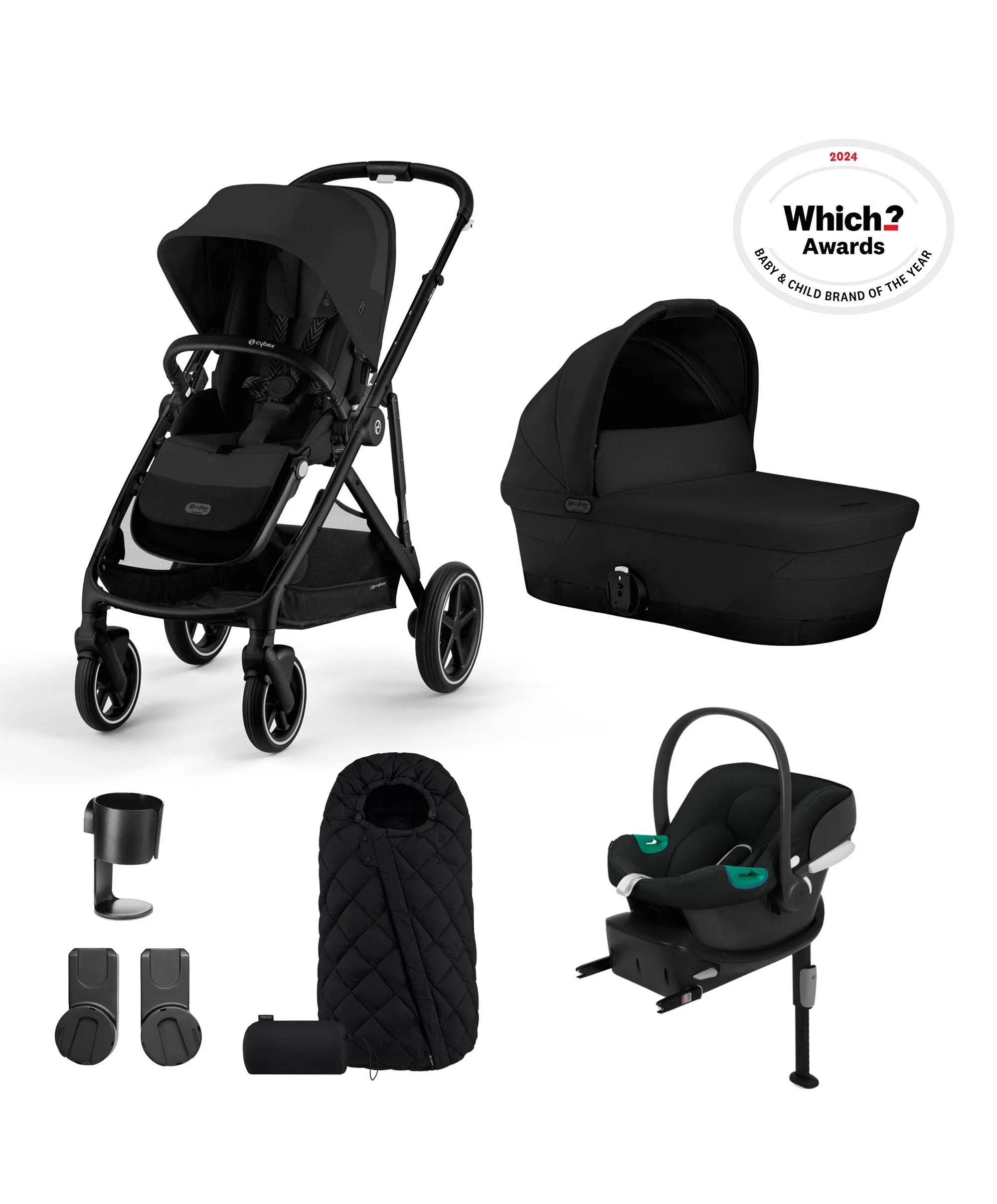 Cybex Gazelle S Pushchair Bundle - Moon Black (6 Piece) with Aton B2 Car Seat