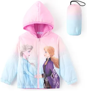 Disney Frozen Elsa Princess Belle Moana Minnie Toddler Girl Puffer Jacket Lightweight Packable Warmth Winter Coat 2-10 Years