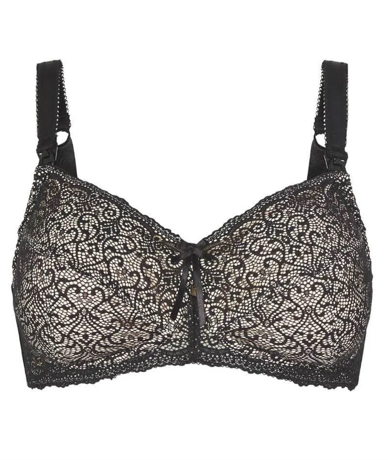 Fayreform Delicate Lace Maternity Wire-free Bra - Black/Cream Tan