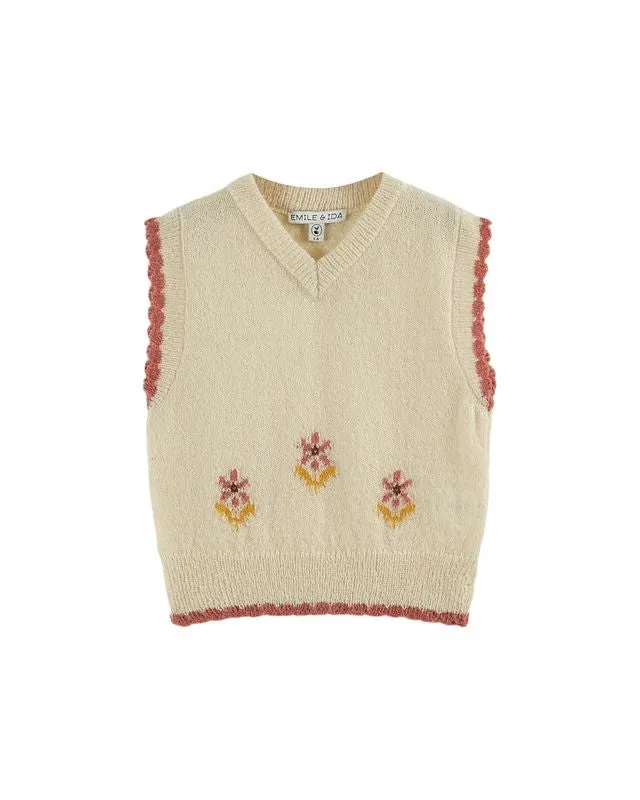 FLOWERS SLEEVELESS PULL-OVER - AA134 - ECRU