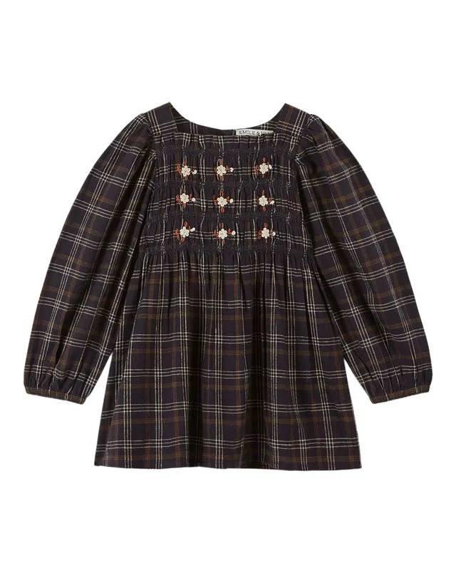GAVIN CHECKS EMBROIDERED SMOCKED DRESS - AA038 - CARREAU GAVIN