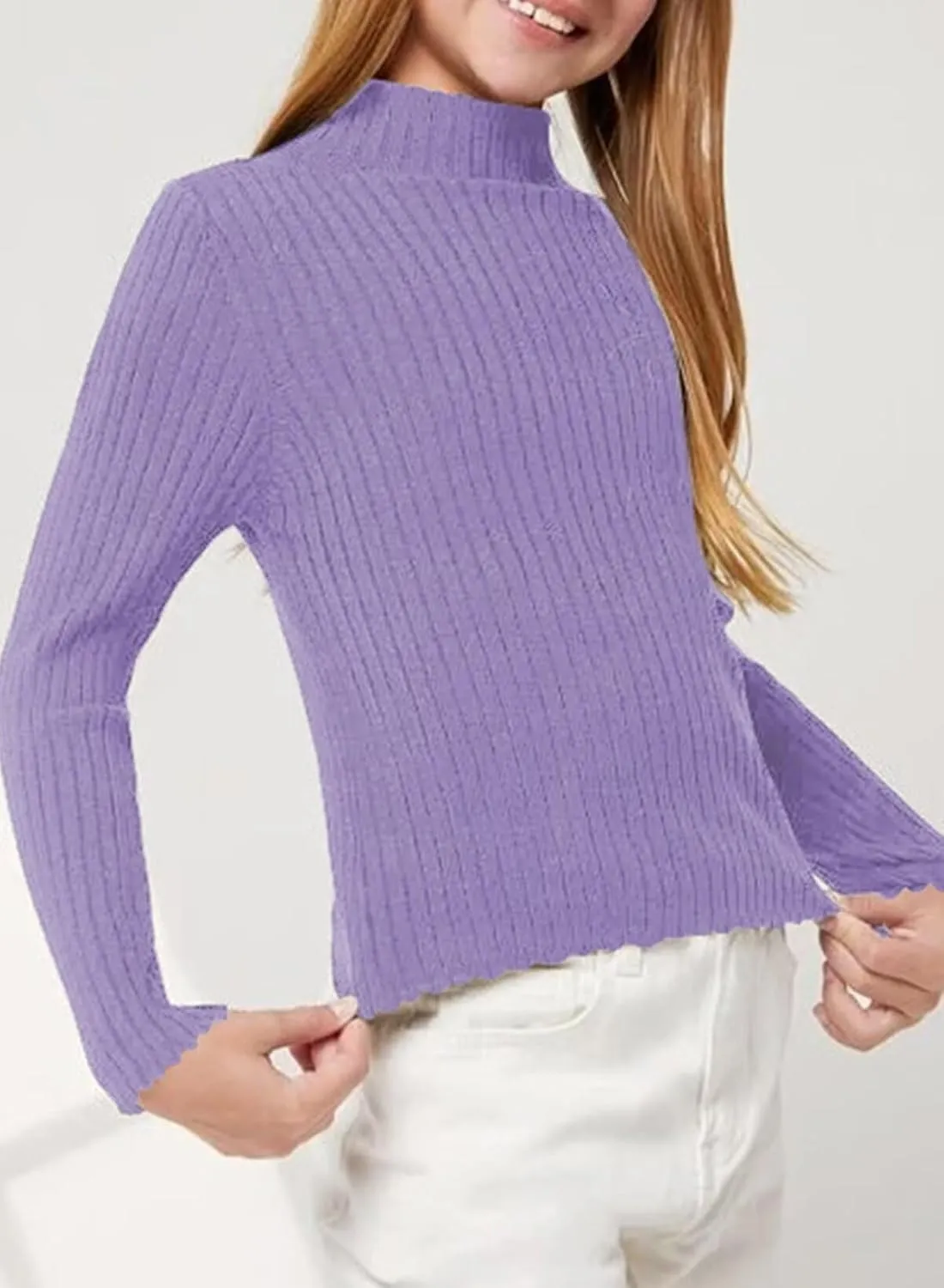 Girls Turtleneck Sweater Kids Casual Long Sleeve Knitted Slim Fit Pullover Tops 7-15 Years