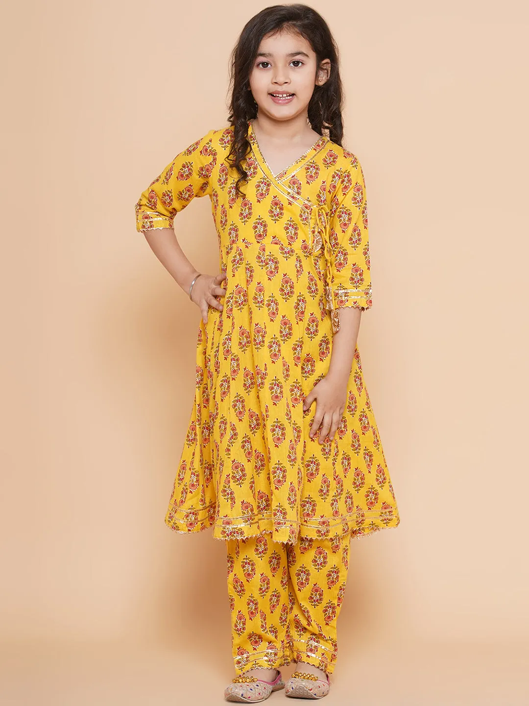 Girl's Yellow Printed Kurta With Trousers  - Bitiya By Bhama
