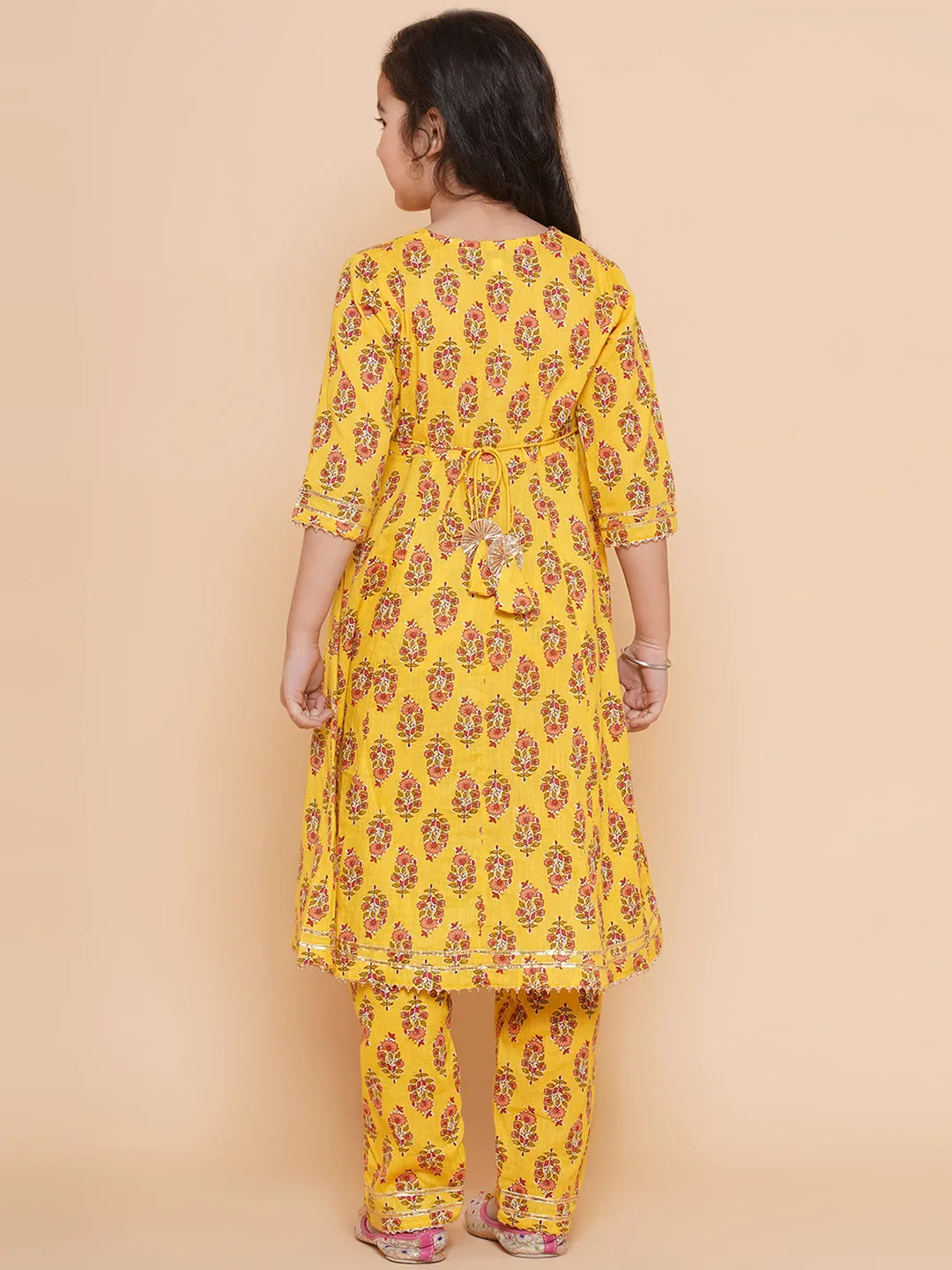 Girl's Yellow Printed Kurta With Trousers  - Bitiya By Bhama