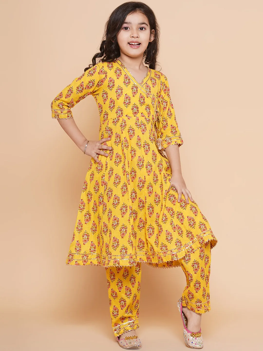 Girl's Yellow Printed Kurta With Trousers  - Bitiya By Bhama