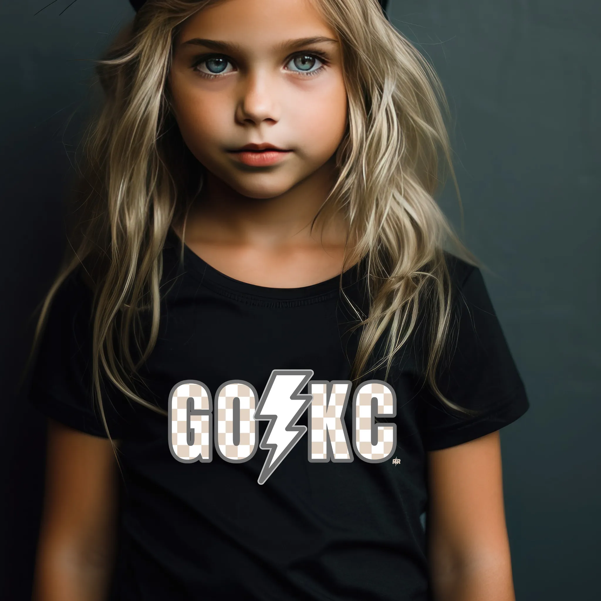 GO KC Checkered Lightening Bolt Black Tee