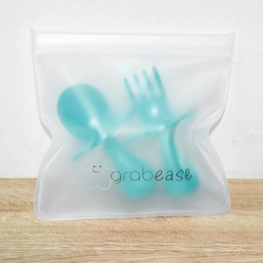 Grab Ease First Self-Feeding Baby Utensil Set of Spoon and Fork - Teal