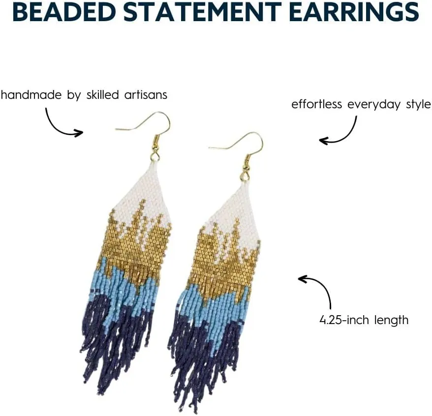 INK ALLOY Beaded Earrings for Women Dangling, Claire Luxe Seed Bead Fringe Statement Boho Earrings, Hypoallergenic Handmade Jewelry for the Modern Bohemian, 4.25-Inch