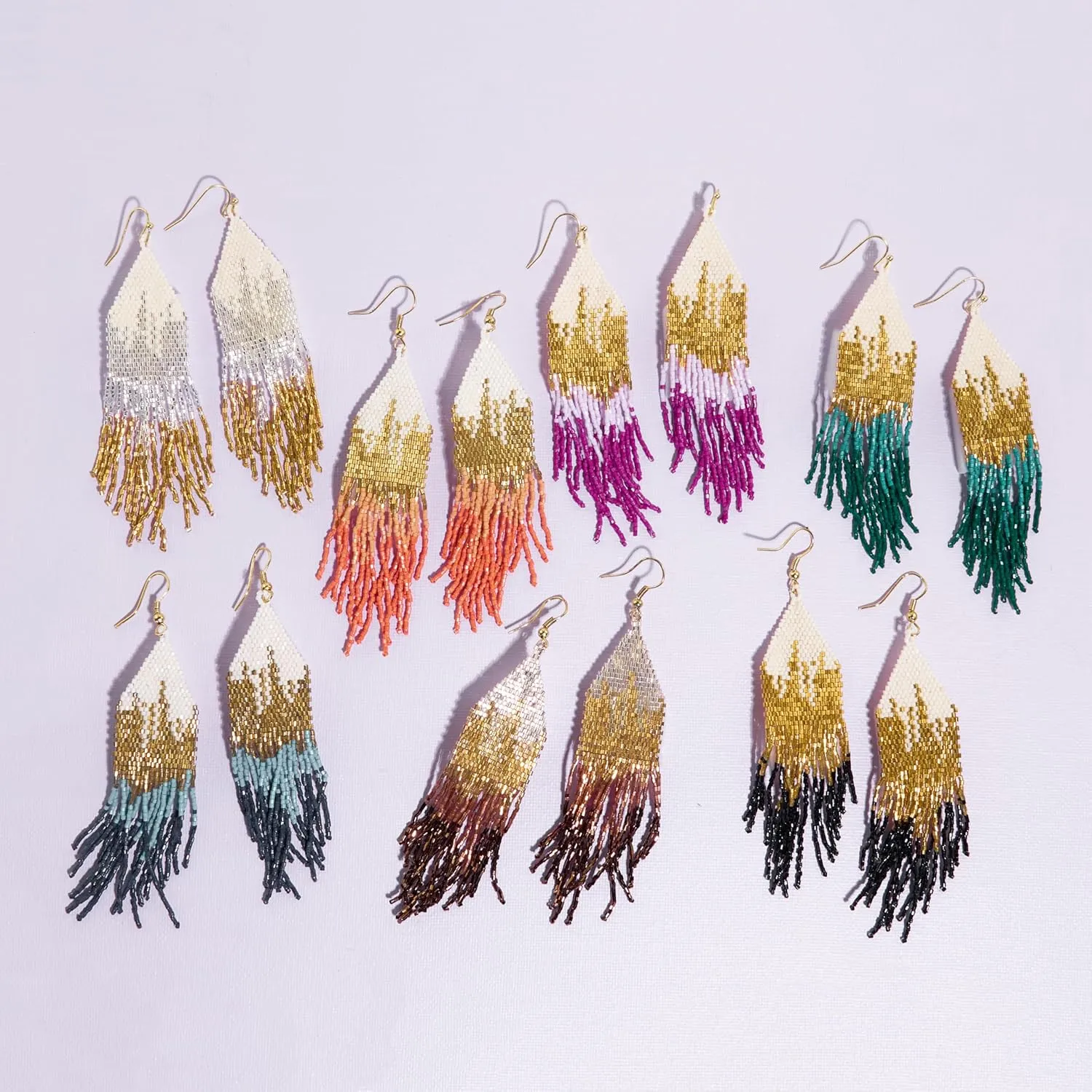 INK ALLOY Beaded Earrings for Women Dangling, Claire Luxe Seed Bead Fringe Statement Boho Earrings, Hypoallergenic Handmade Jewelry for the Modern Bohemian, 4.25-Inch