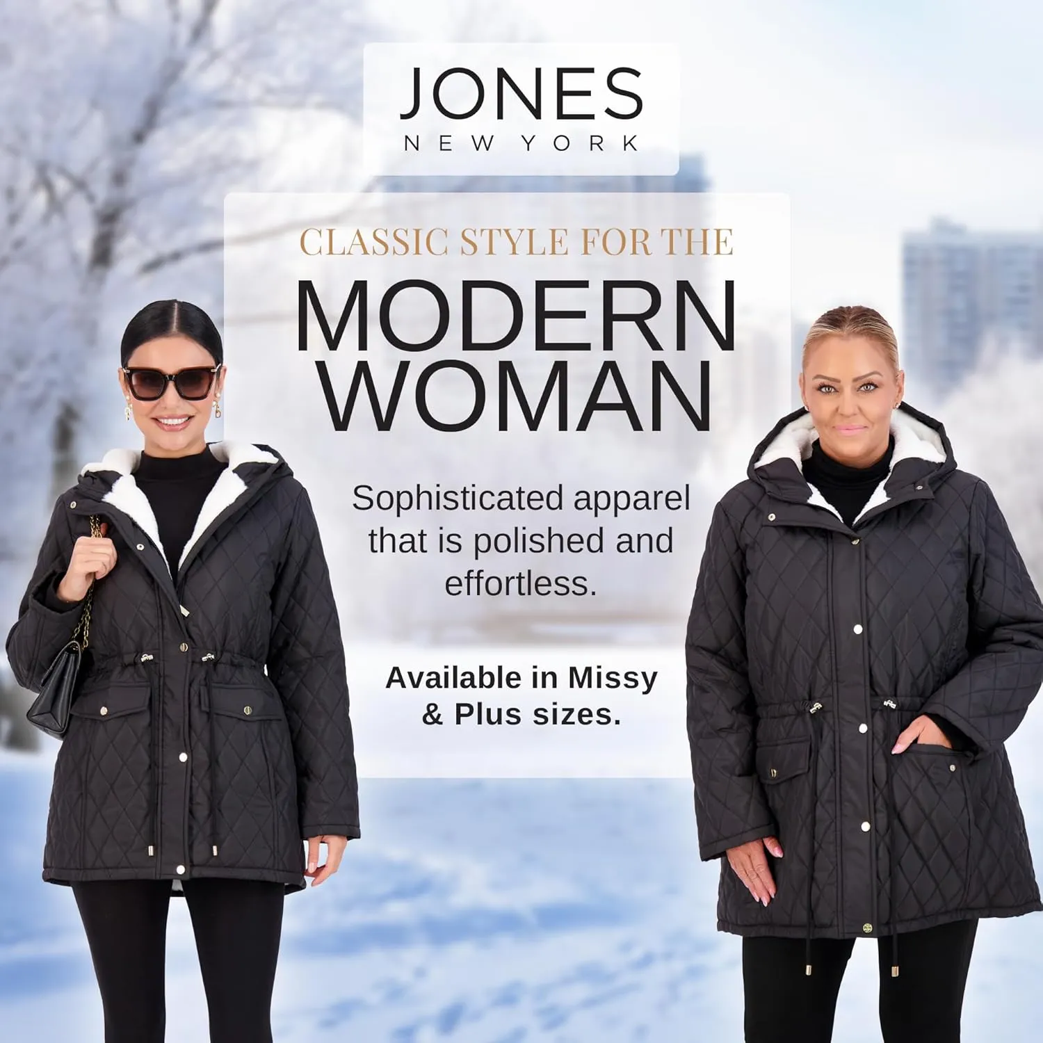 Jones NY Diamond-Quilted Jacket Anorak with Fur Lining - Winter Coats for Women, Black