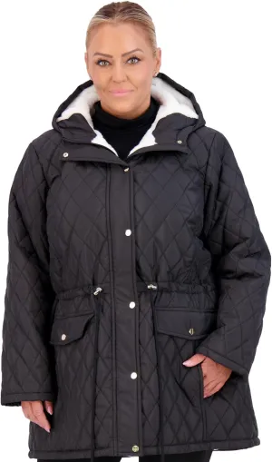 Jones NY Diamond-Quilted Jacket Anorak with Fur Lining - Winter Coats for Women, Black