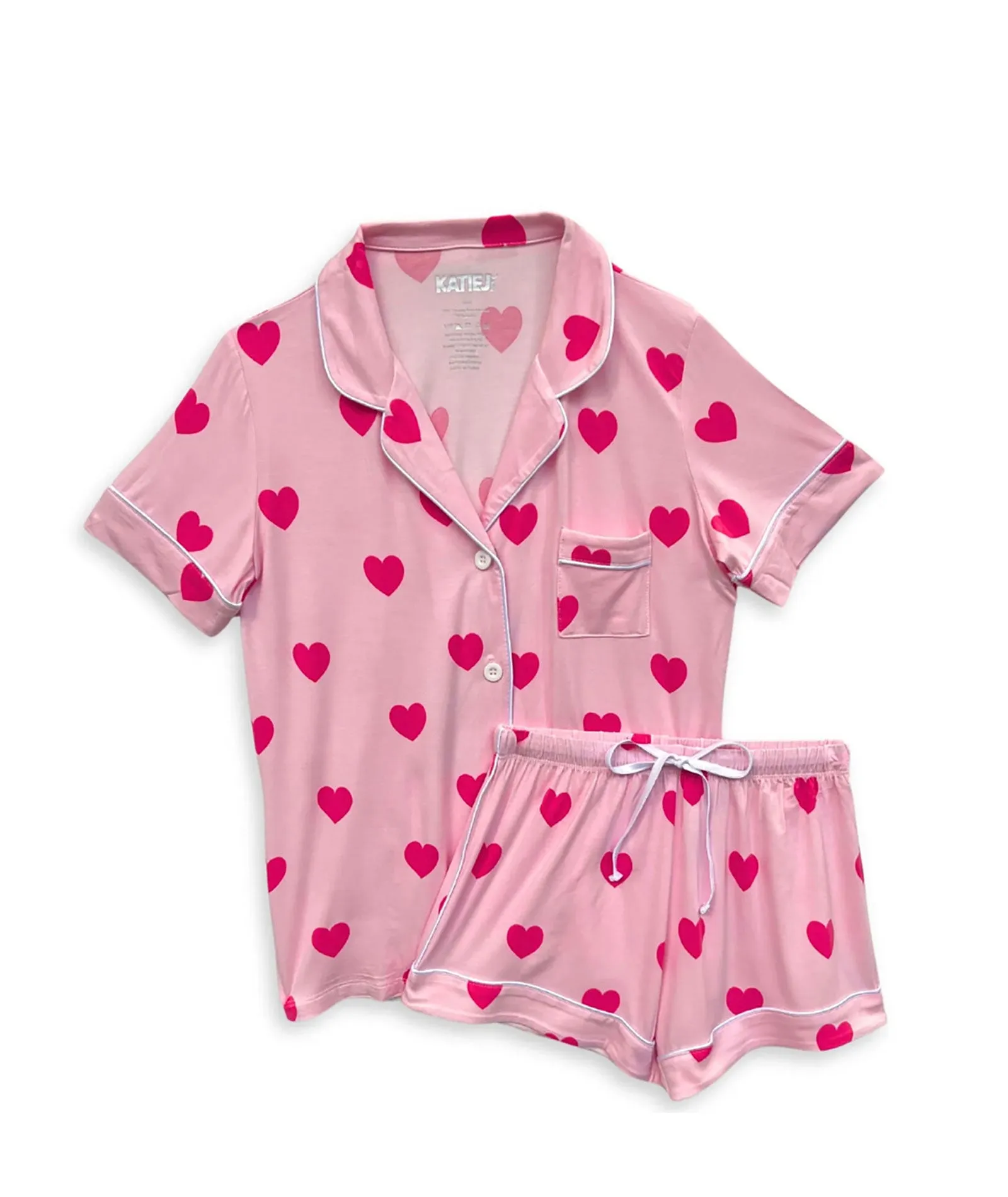 Katie J NYC Juniors Pink Hearts Lynn PJ Shorts Set
