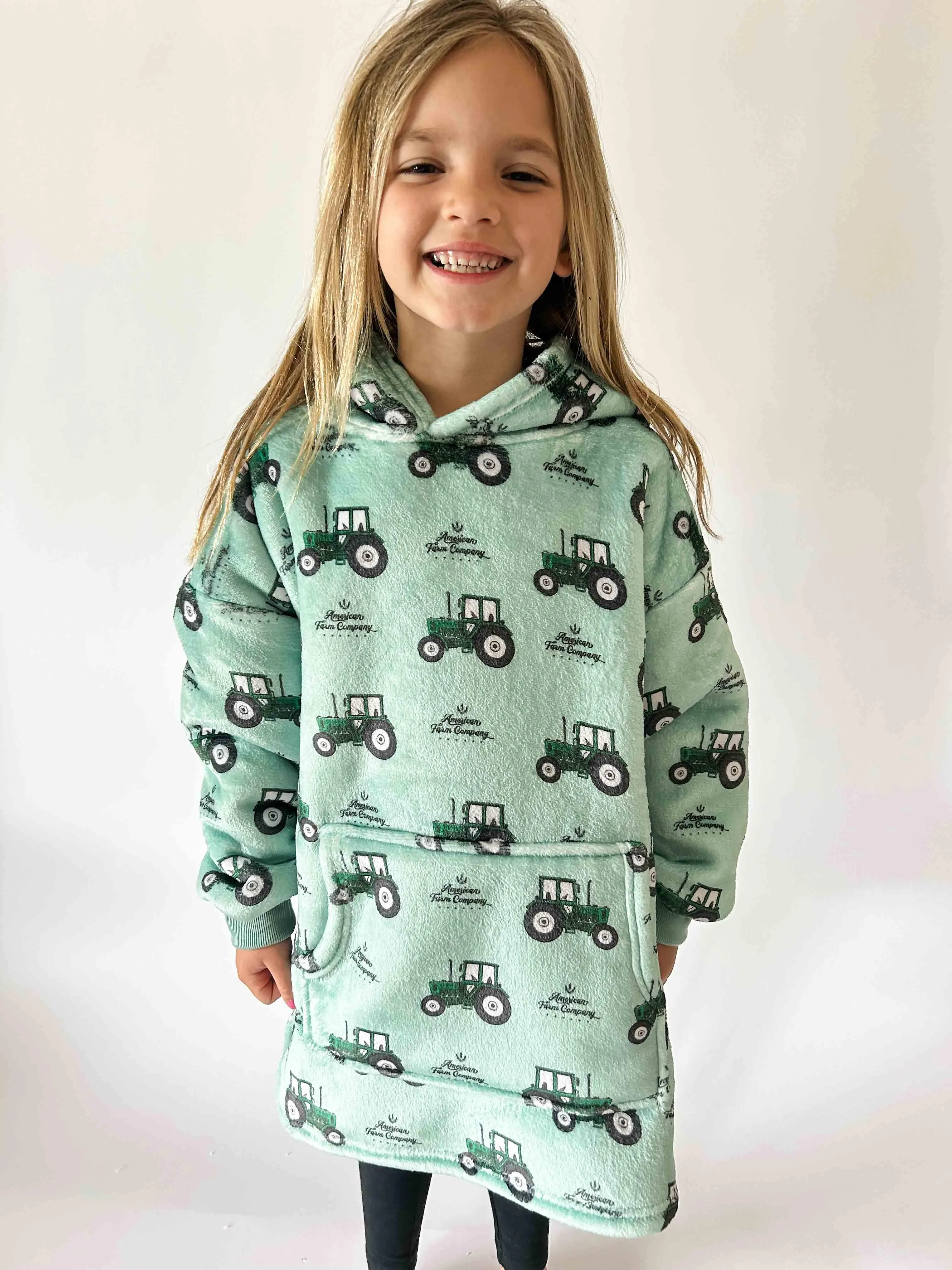 Kids Green Tractor Wearable Blanket